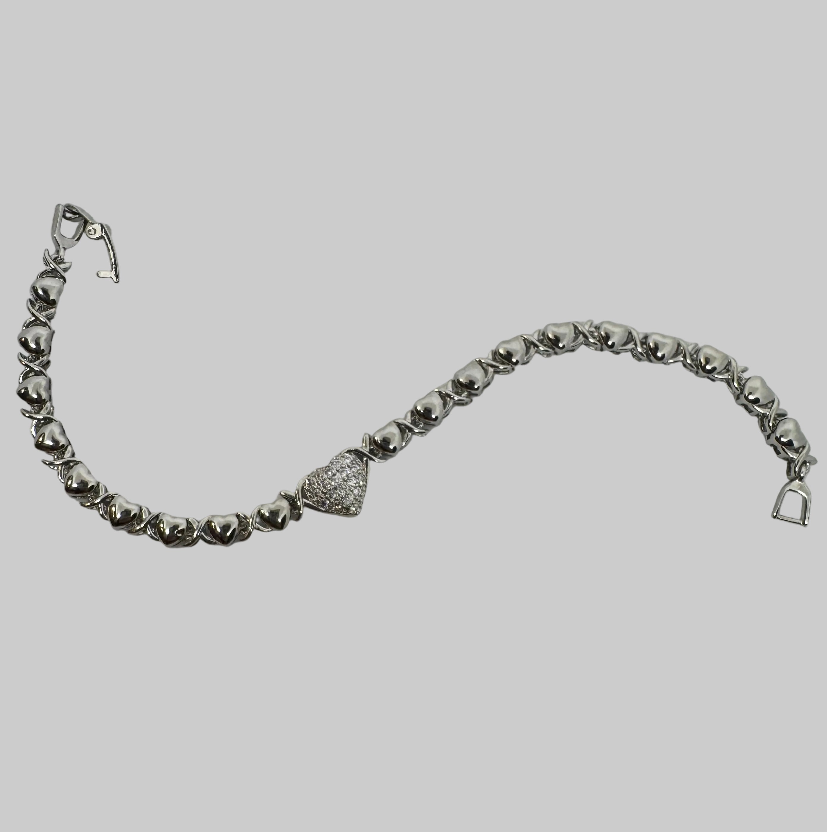 Xoxo Inspire link heart CZ Matching Set – 16” Necklace & 7” Bracelet – 18K White Gold Plated
