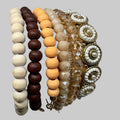 Neutral Earth Tone Beaded Stretch Bracelet Stack – 6 Piece Set