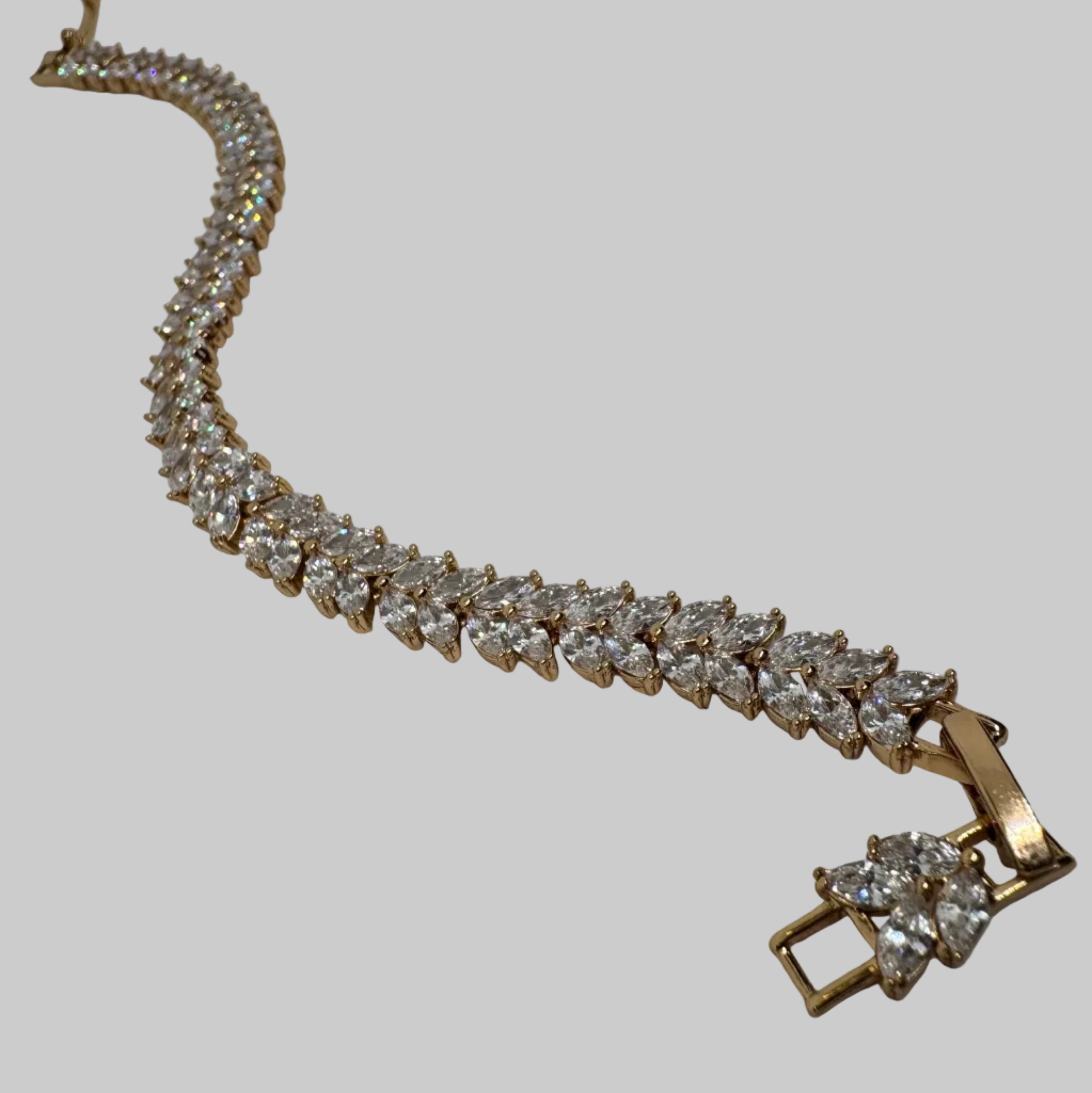 Leaf Marquise CZ Bracelet with Extender – 18K Gold Plated