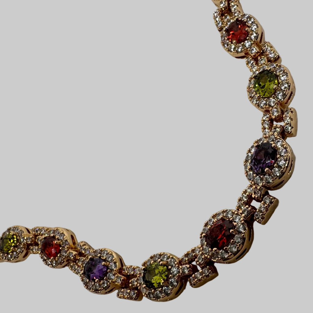 Celestial Oval Gem Link Bracelet with Extender – 18K Gold Plated