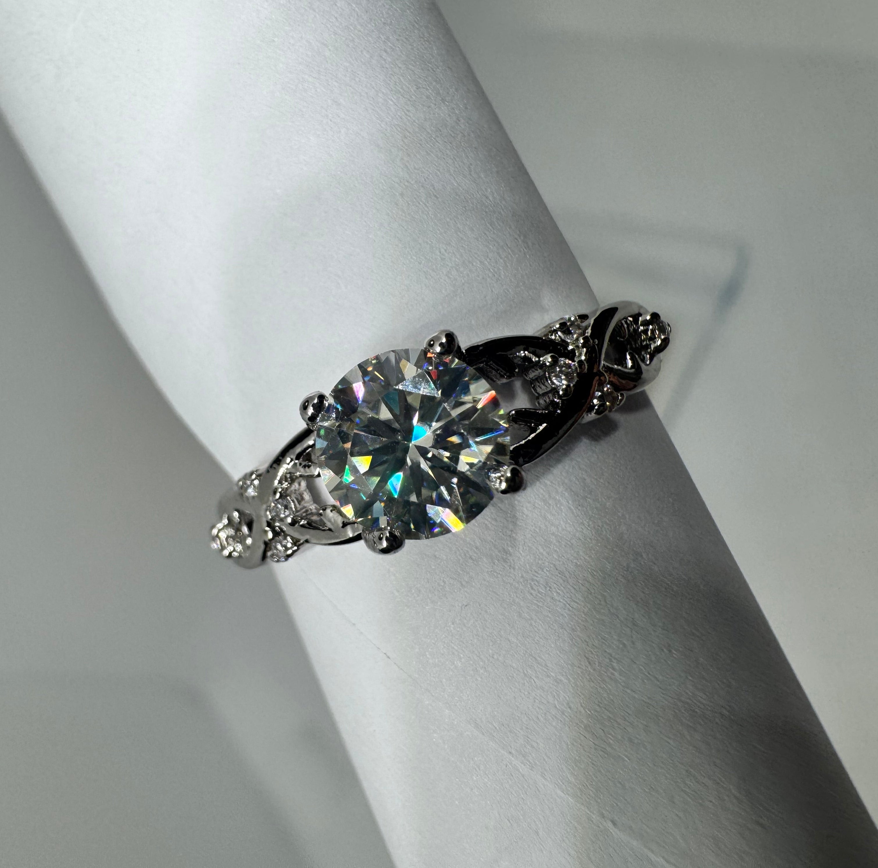 “The Leaf Halo” 1Carat Lab-Grown Moissanite Ring – 18K White Gold Plated