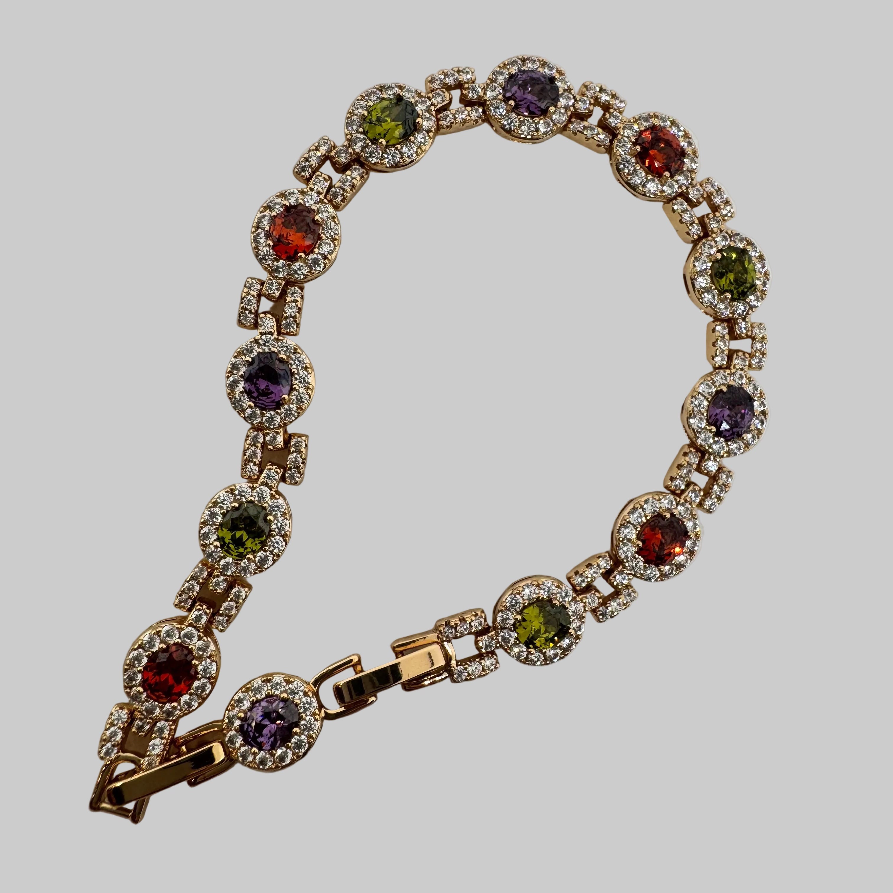 Celestial Oval Gem Link Bracelet with Extender – 18K Gold Plated