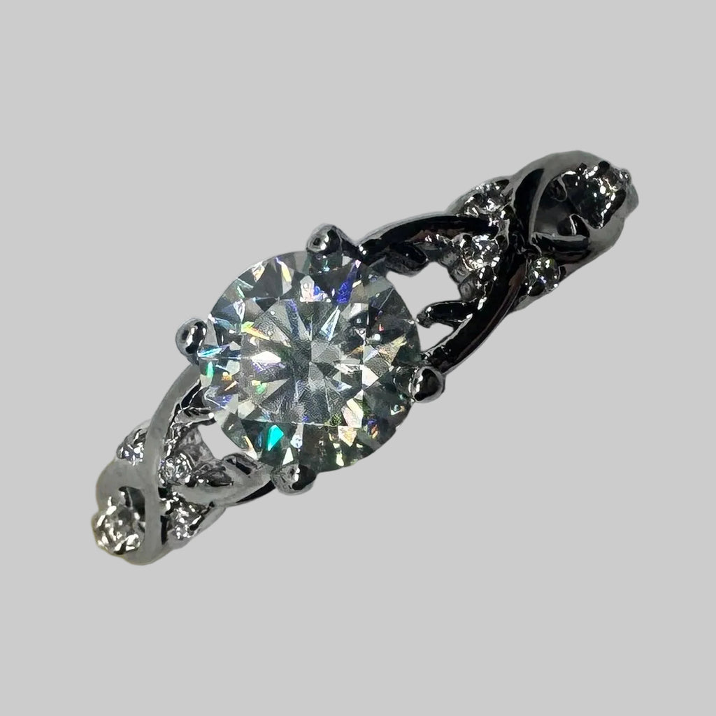 “The Leaf Halo” 1Carat Lab-Grown Moissanite Ring – 18K White Gold Plated