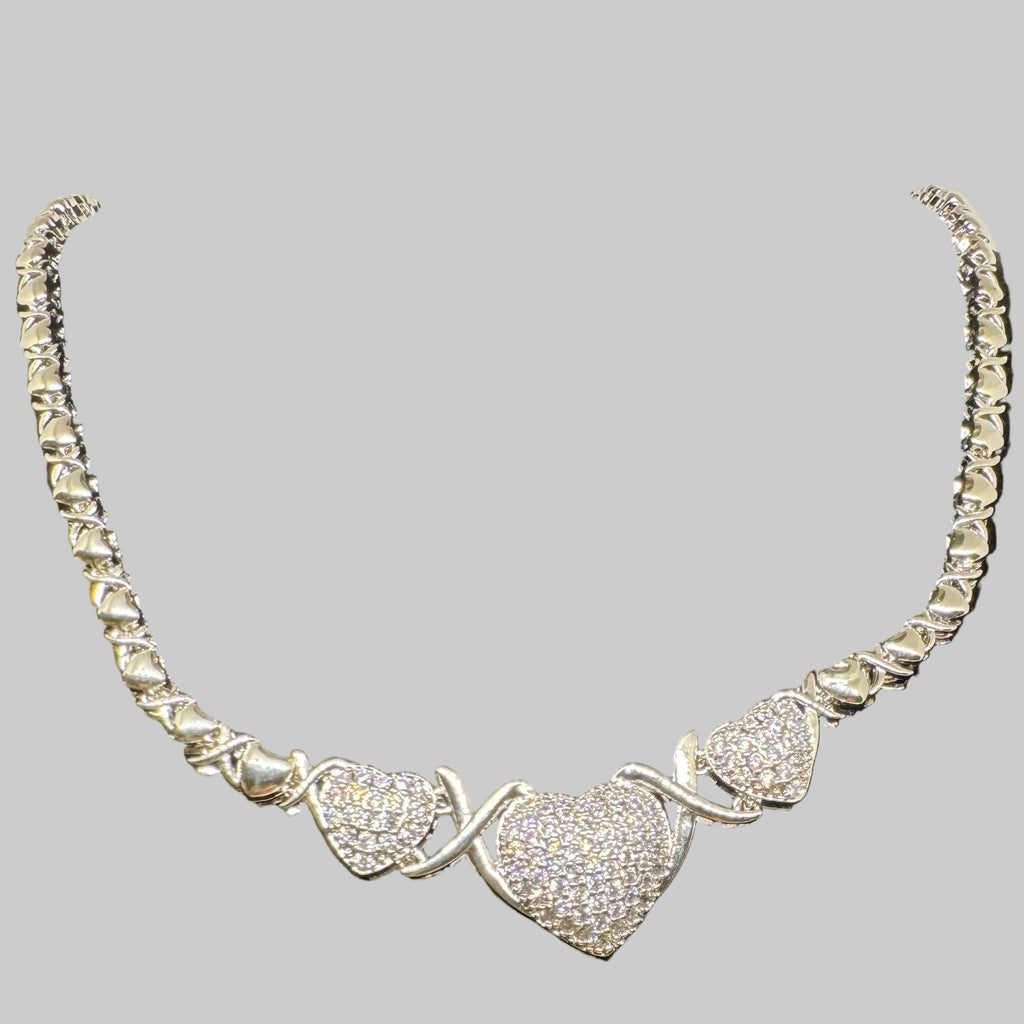 Xoxo Inspire link heart CZ Matching Set – 16” Necklace & 7” Bracelet – 18K White Gold Plated