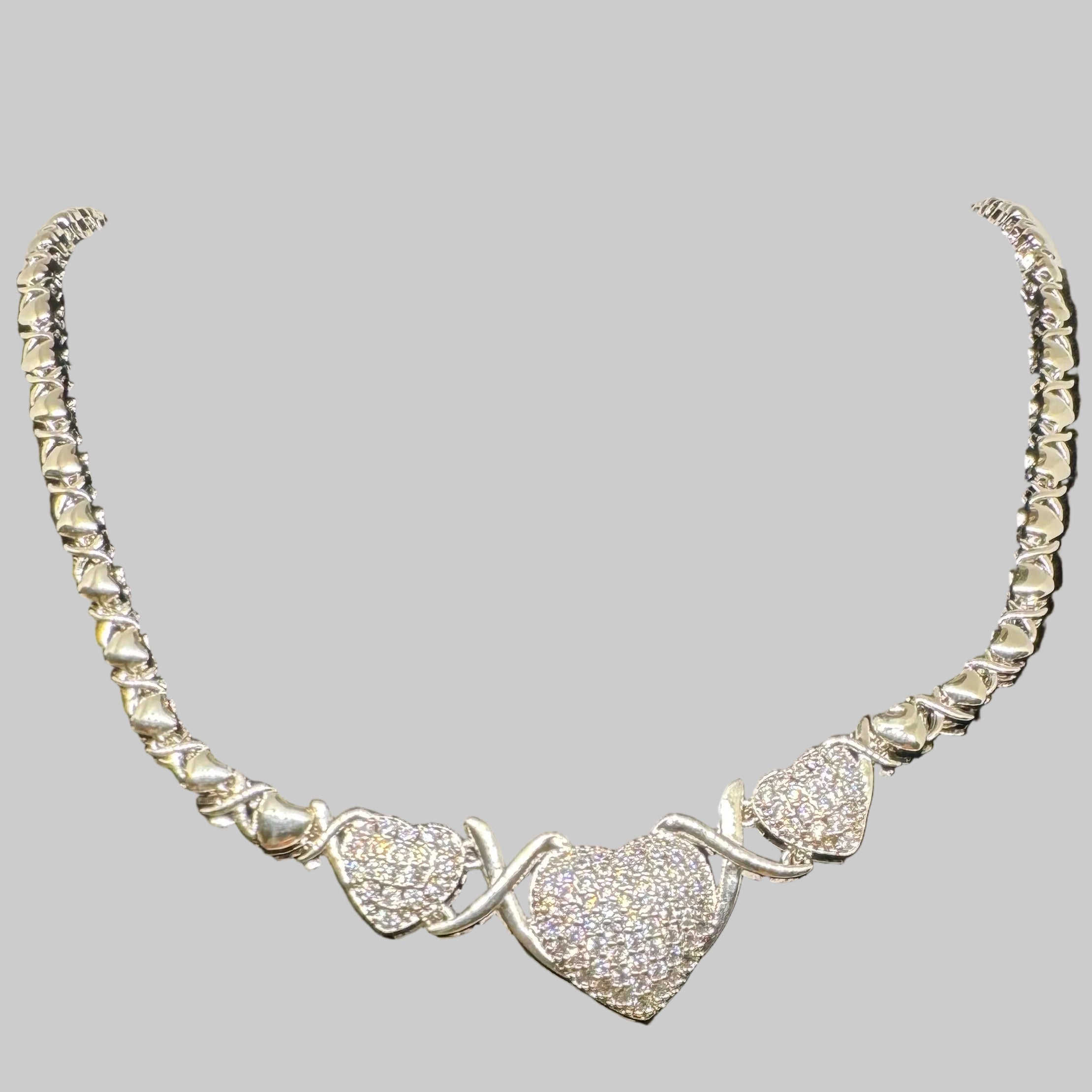 Xoxo Inspire link heart CZ Matching Set – 16” Necklace & 7” Bracelet – 18K White Gold Plated
