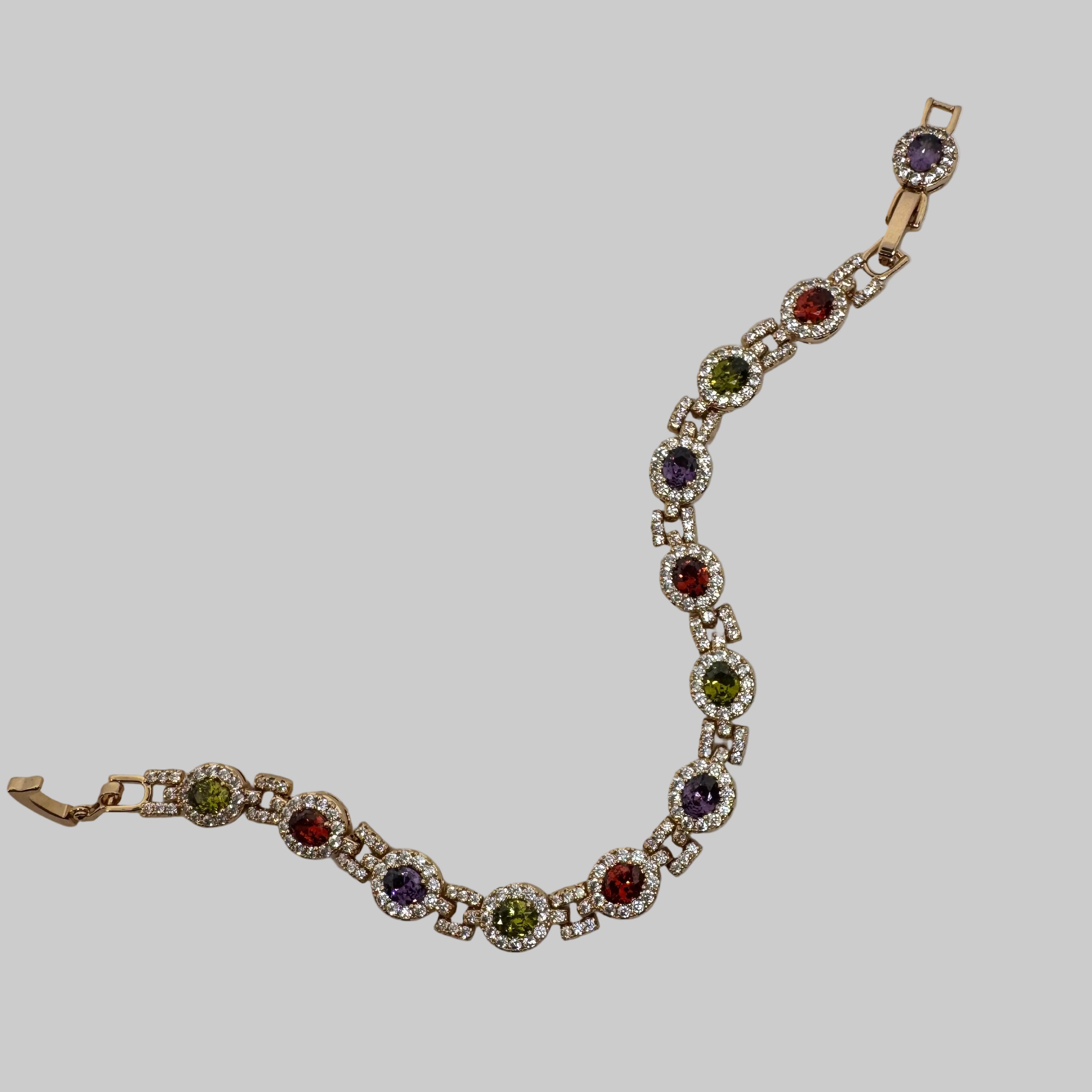 Celestial Oval Gem Link Bracelet with Extender – 18K Gold Plated