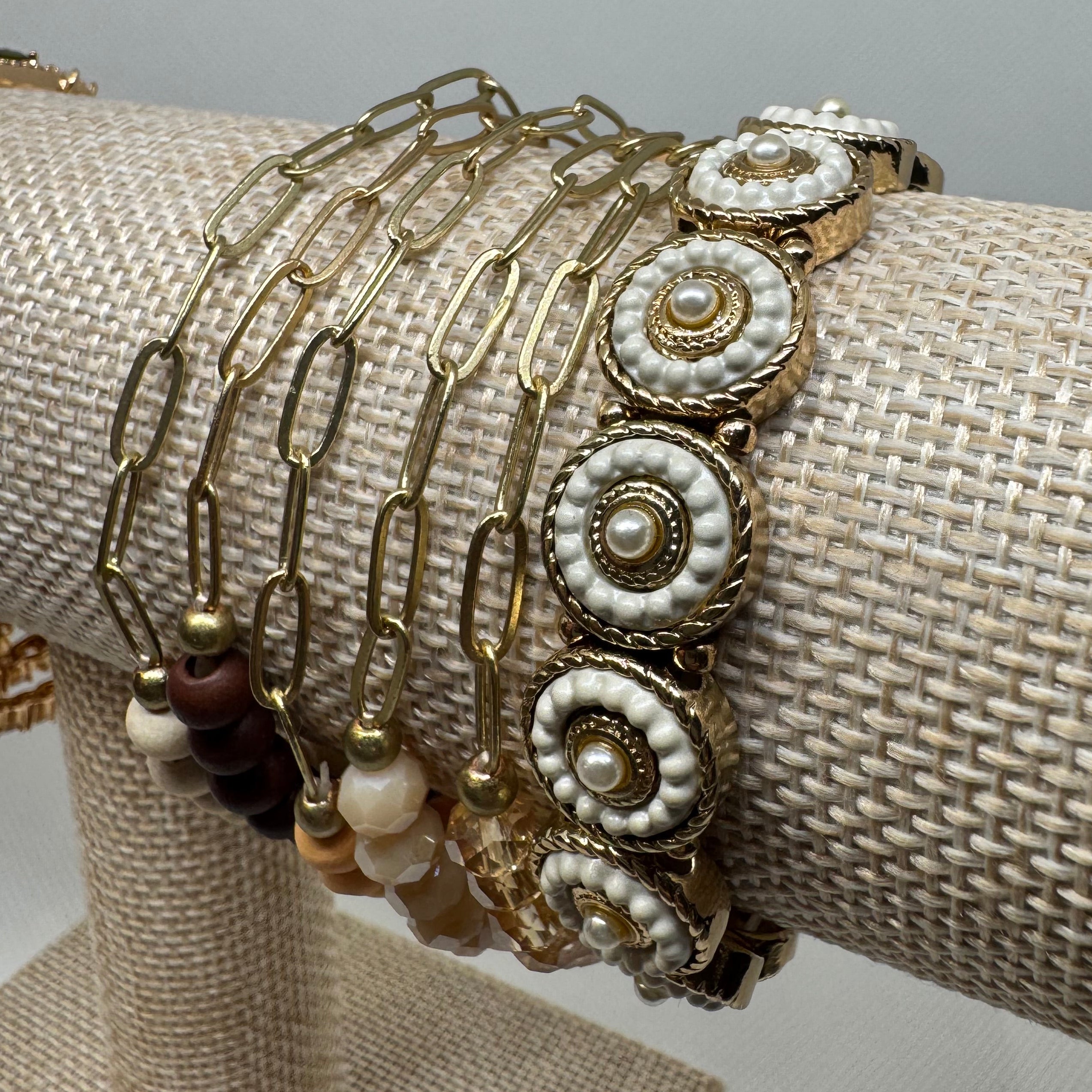 Neutral Earth Tone Beaded Stretch Bracelet Stack – 6 Piece Set