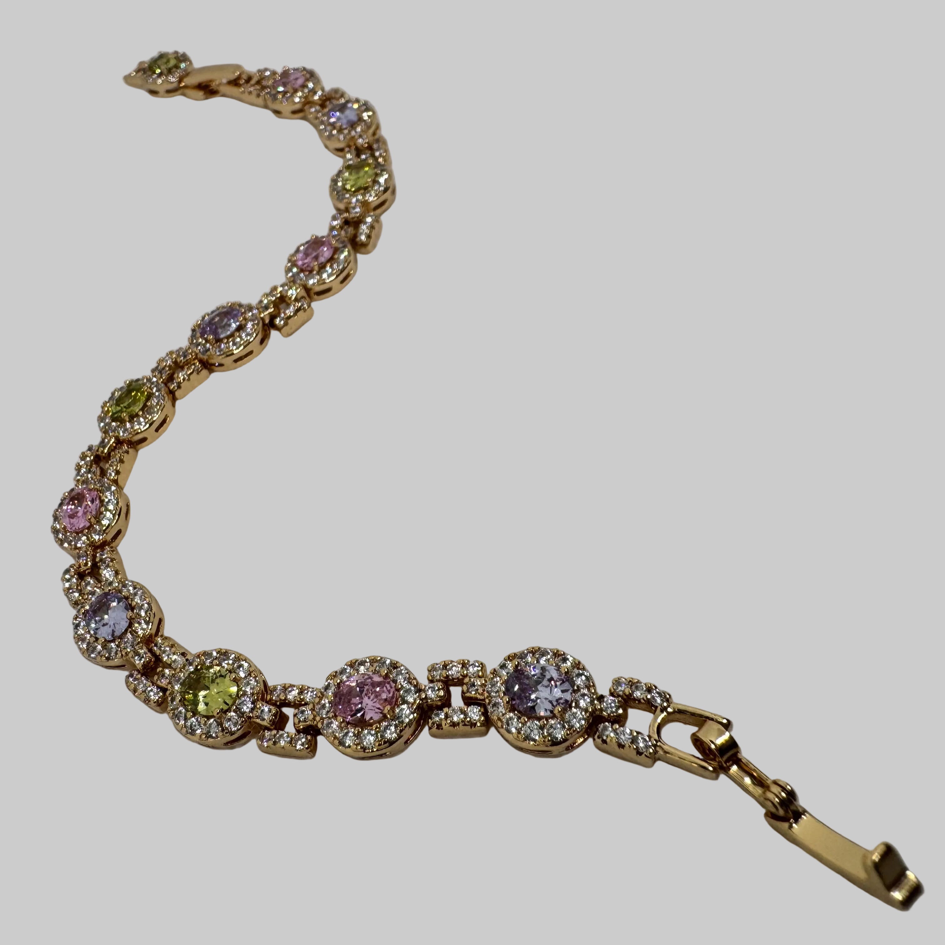Celestial Oval Gem Link Bracelet with Extender – 18K Gold Plated