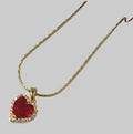 The Romantic Choice: "Scarlet Heart" Pendant Necklace Ruby-Red Glass & CZ in 18K Gold Plated Stainless Steel