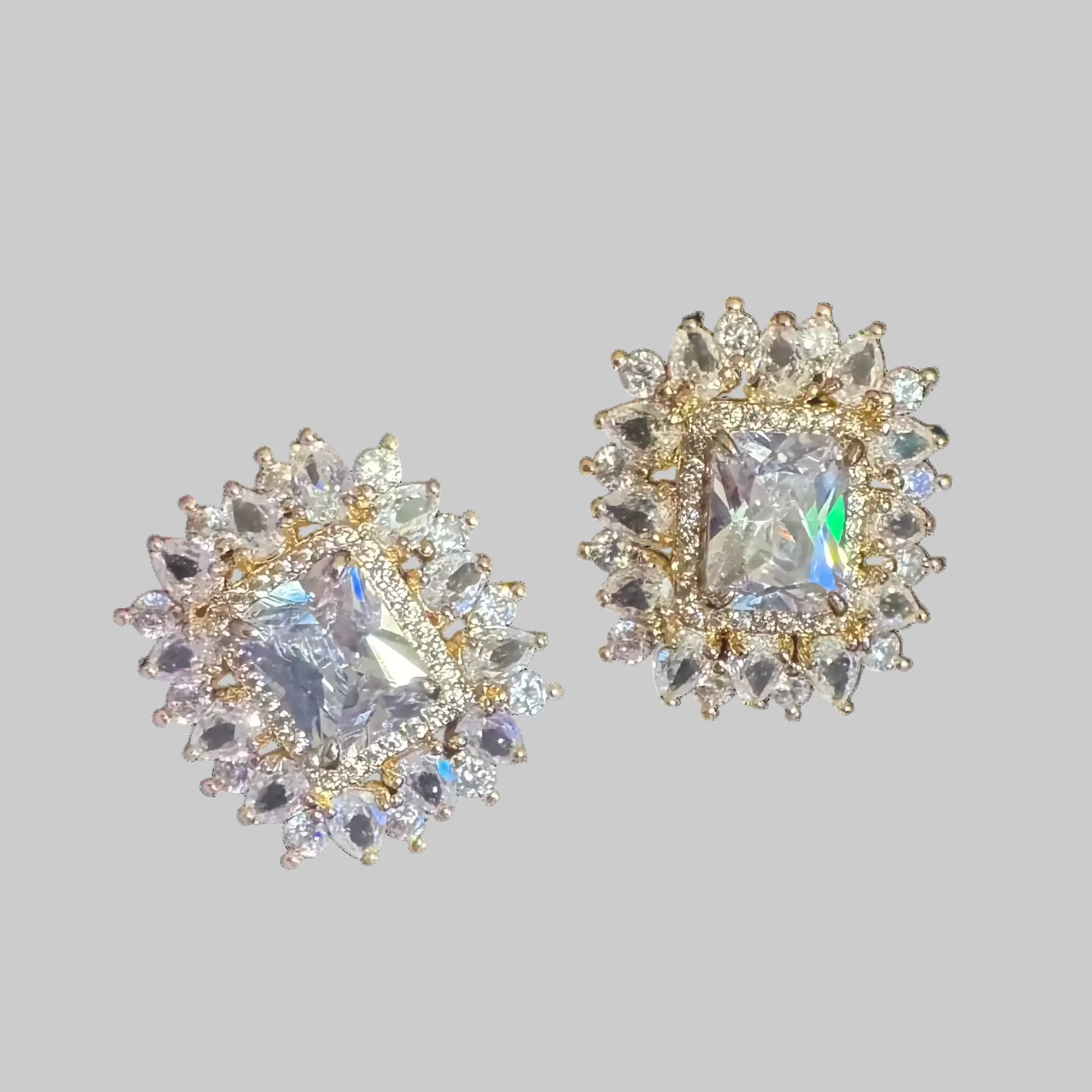 The Glamour Choice: Radiant Sunburst Halo Earrings in 18K Gold Plated