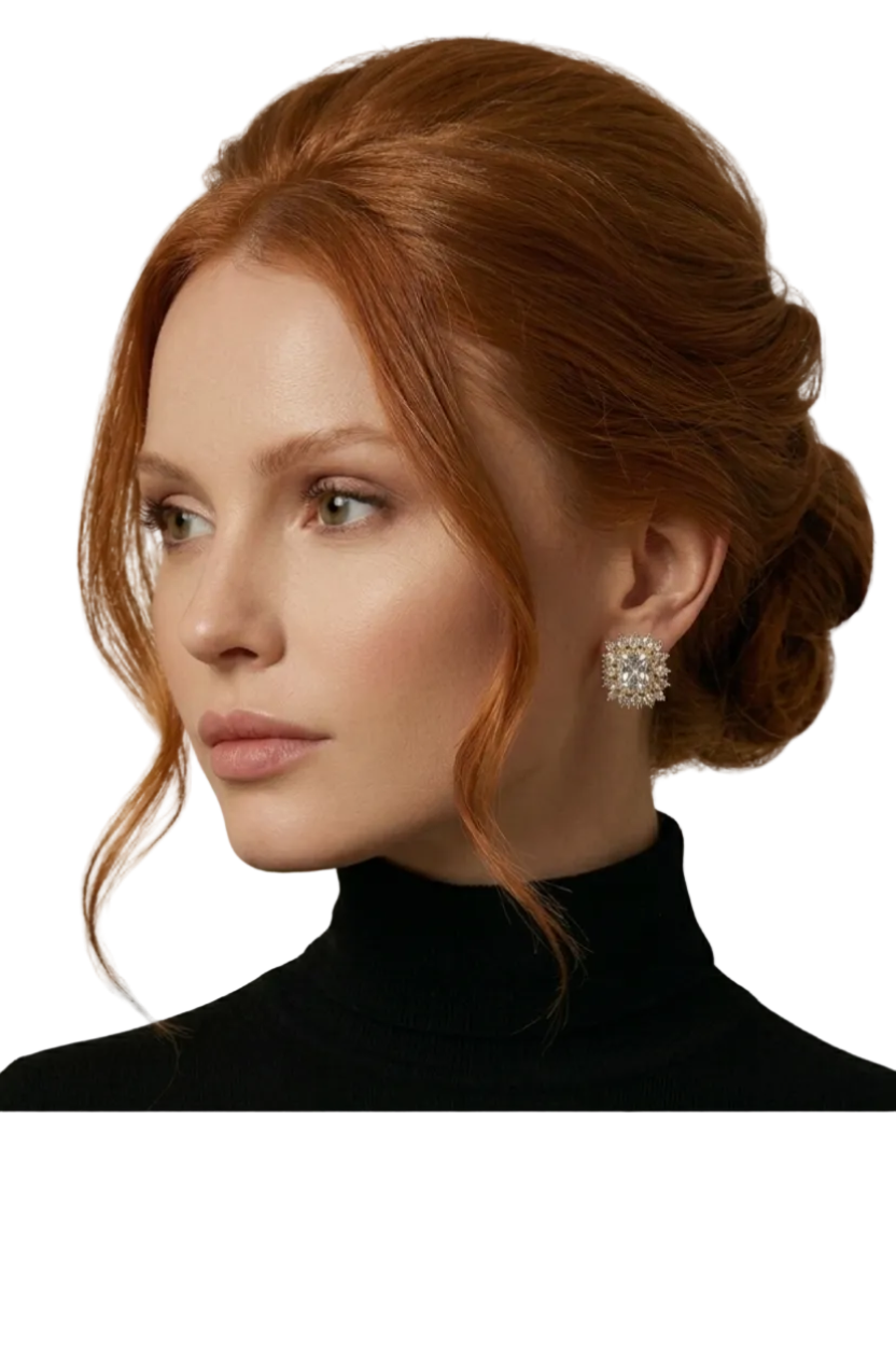 The Glamour Choice: Radiant Sunburst Halo Earrings in 18K Gold Plated
