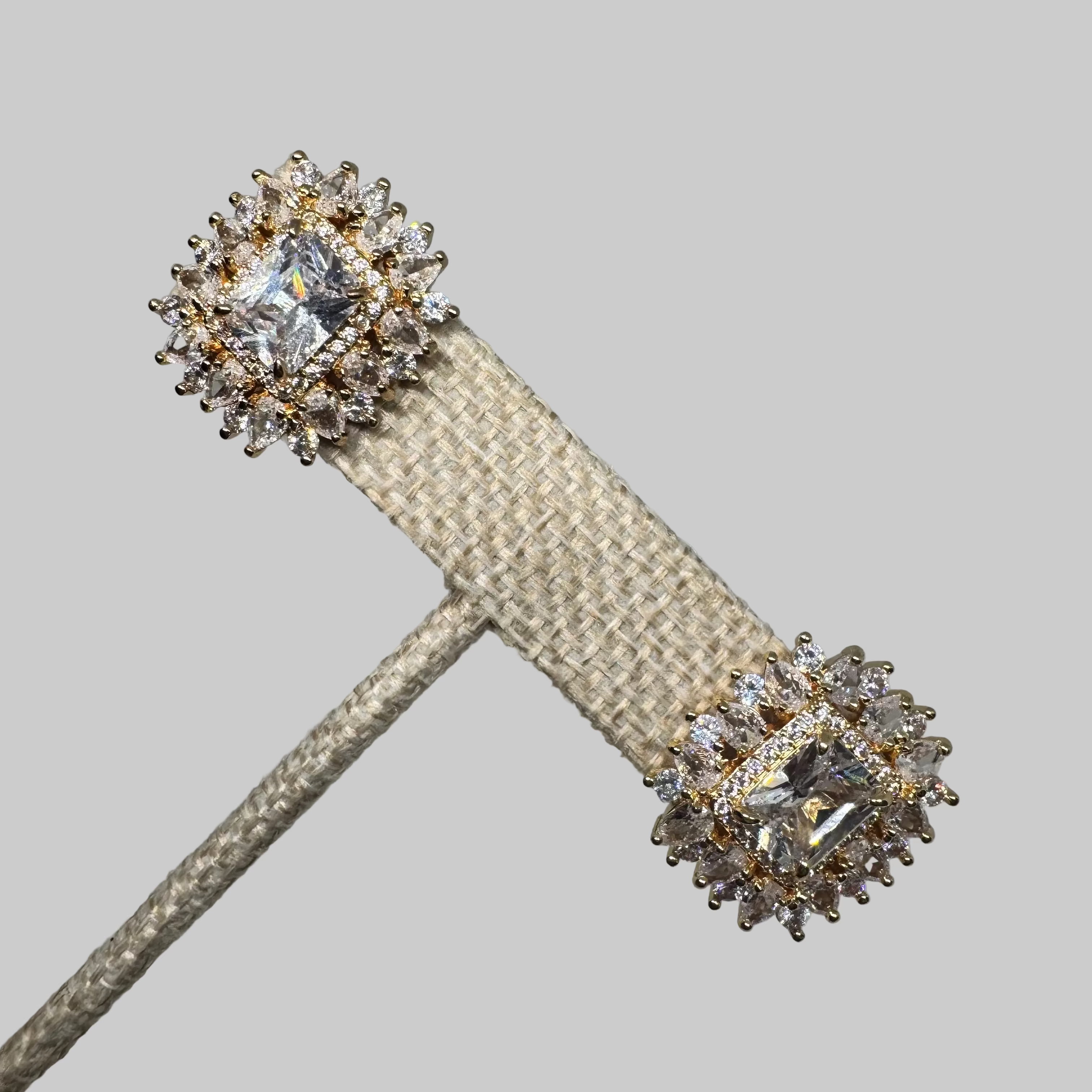 The Glamour Choice: Radiant Sunburst Halo Earrings in 18K Gold Plated