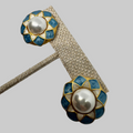 The Vintage Choice: "Retro Bloom" Enamel & Faux Pearl Studs in 18K Gold Plated Copper