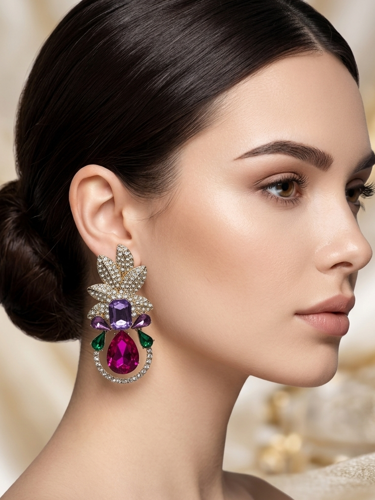 The Gala Choice: "Midnight Garden" Multicolored Crystal Statement Drop Earrings
